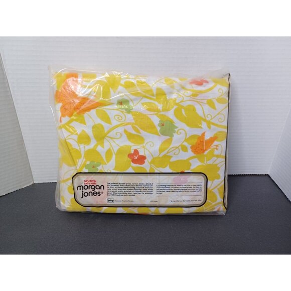 Vintage Morgan Jones double fitted sheet yellow and orange floral and butterfly - Picture 7 of 8